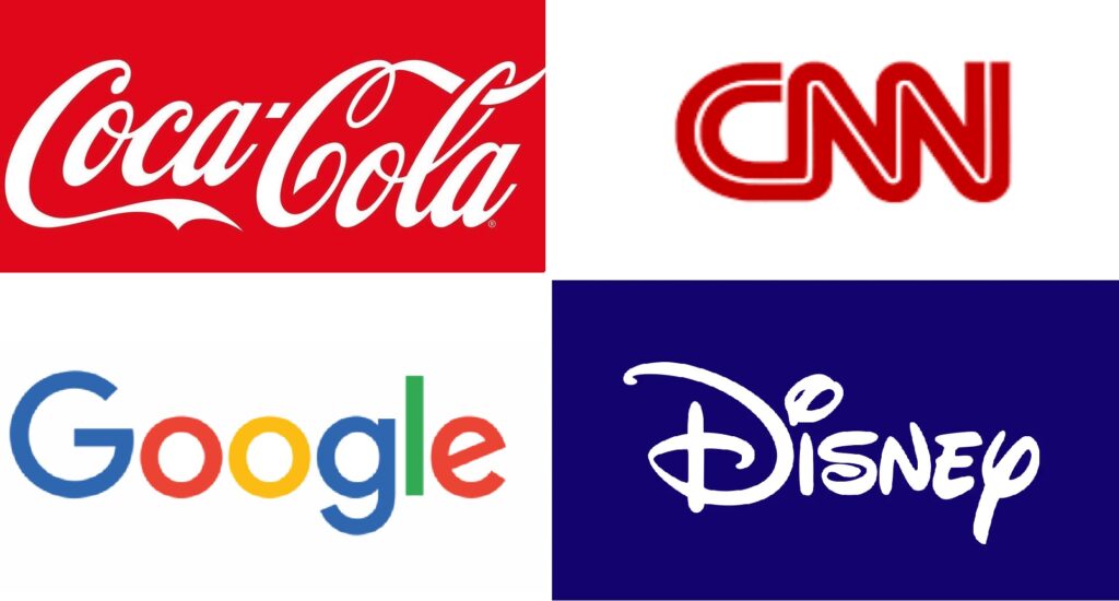 Google, Coca-Cola, Disney, CNN logo designs