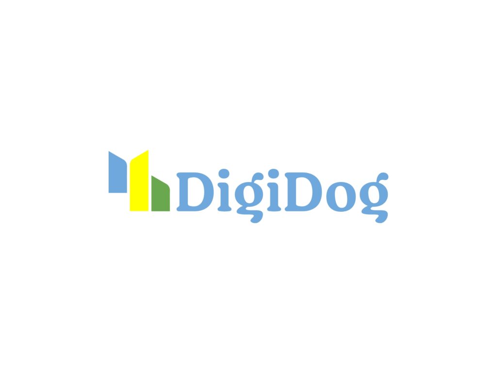 DigiDog logo with colors blue, yellow and green