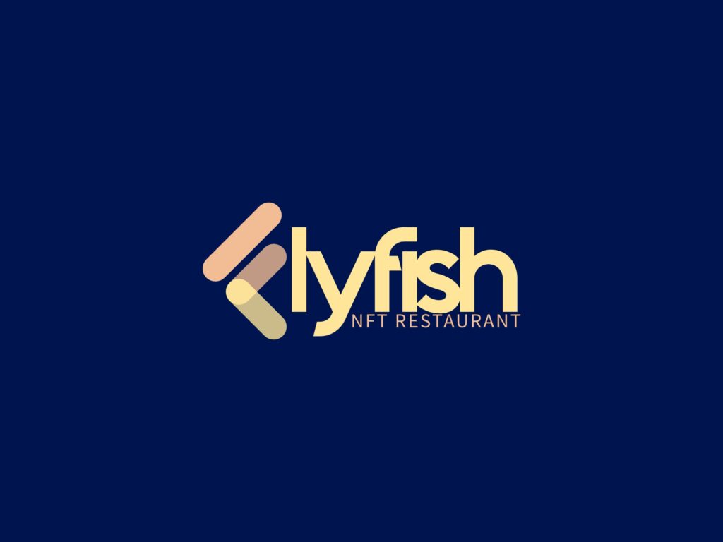 Flyfish Main Logo with colors navy, yellow, and beige color