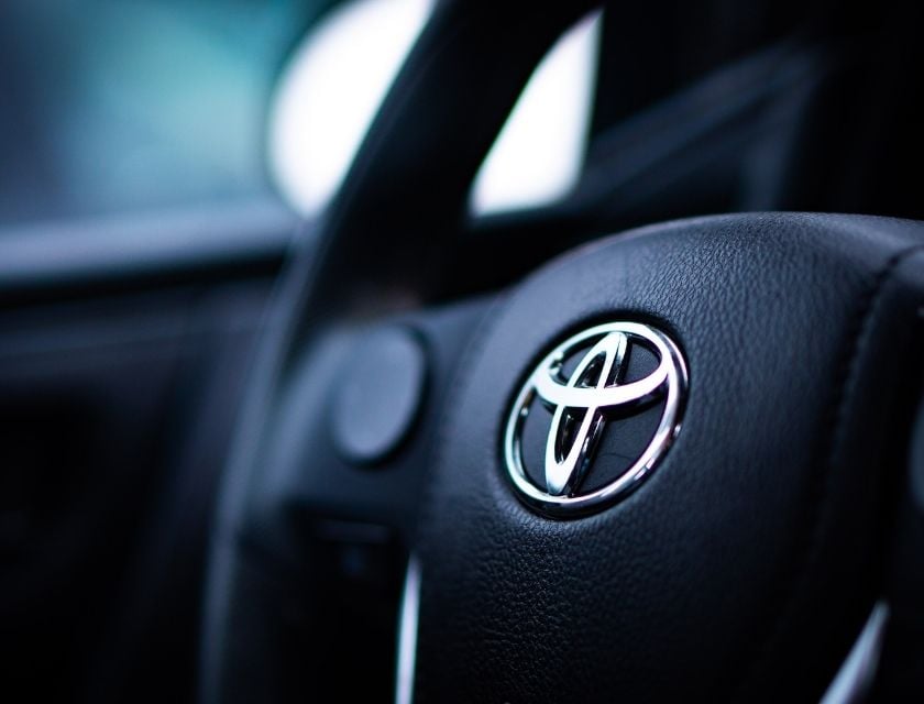 toyota logo in a car steering wheel