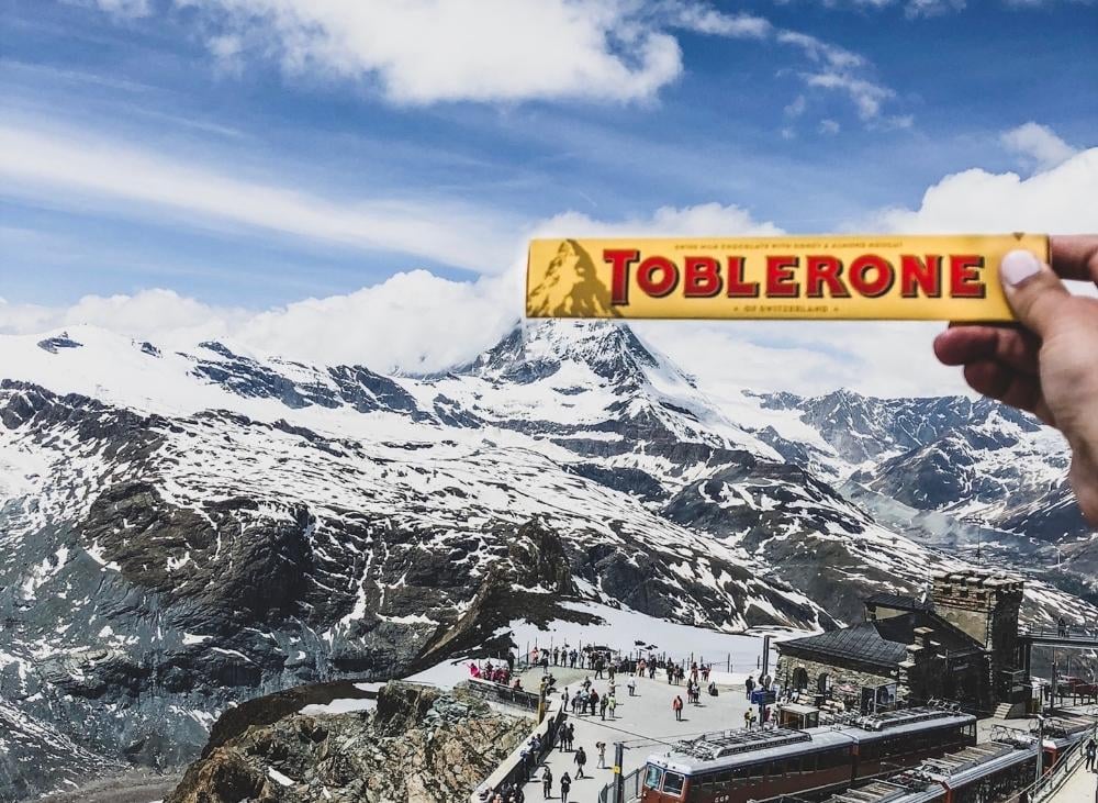 toblerone chocolate with a mountain background