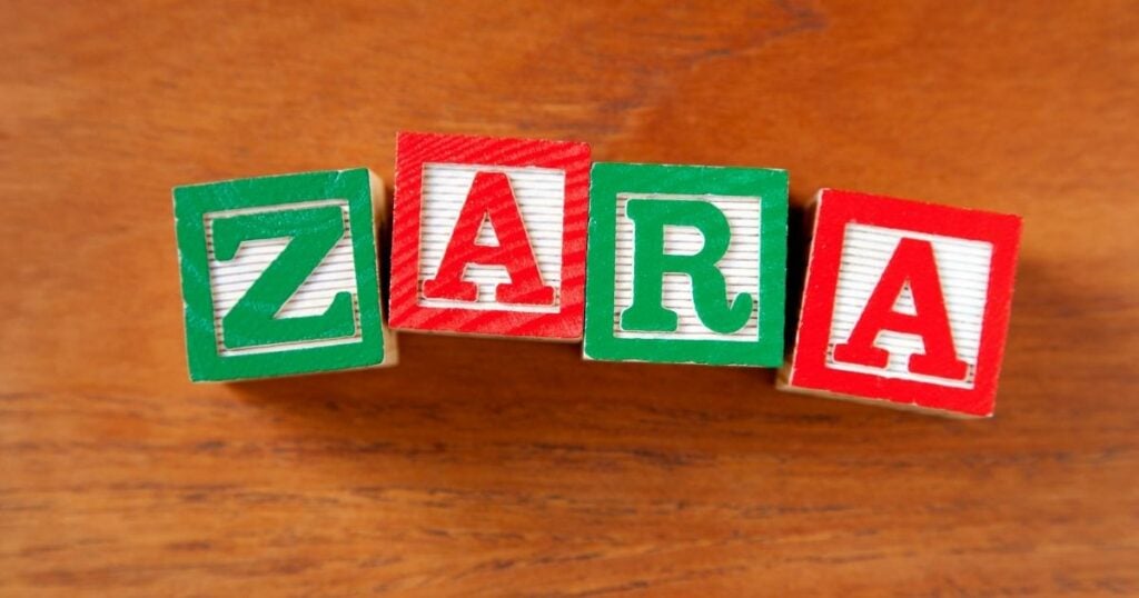 Zara initials in red and green blocks