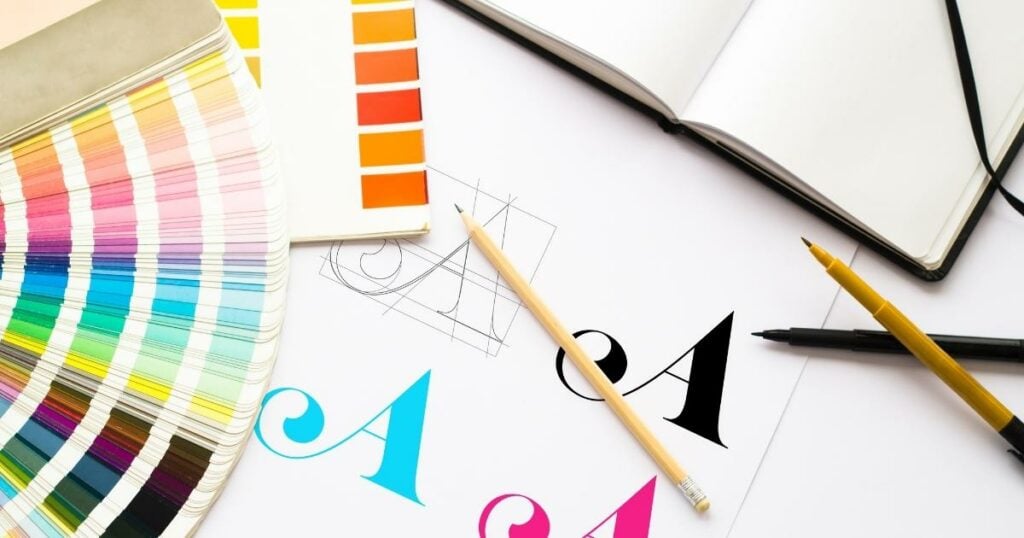 Color and sketching materials in a table