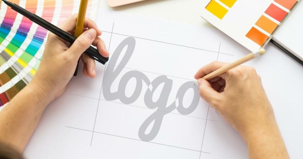 hand sketching logo design with logo lettering on the paper