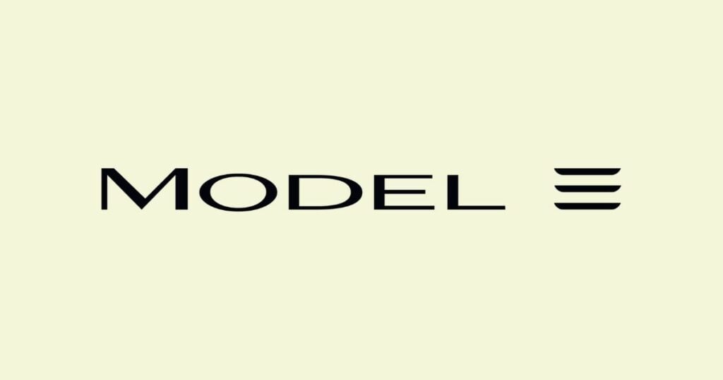 Model E logo design, which is the Tesla Model 3, but instead of number 3 or letter 3, they uses horizontal lines