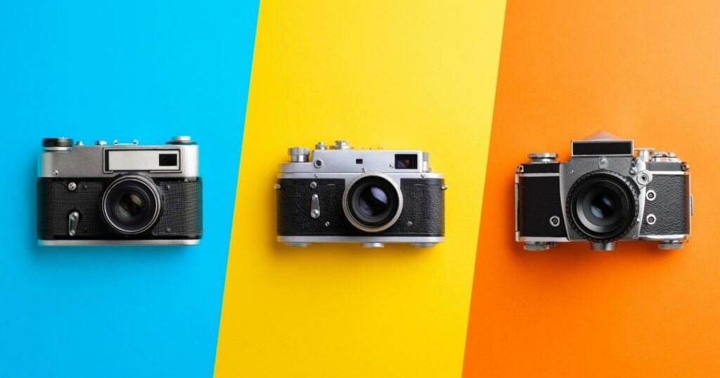 three camera in three different backgrounds