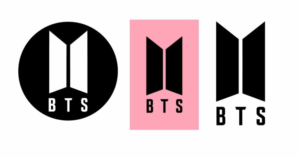 The various kinds of BTS and army logo mixed with colors black, white, and even pink