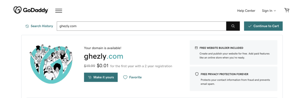 check the availability to register a new domain name with the new business name on Godaddy domain search. 