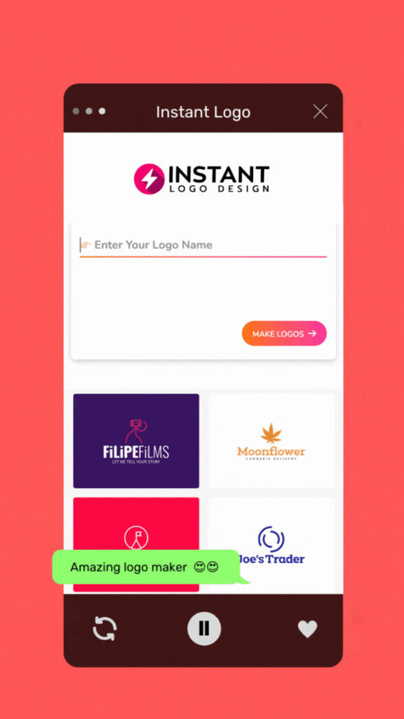 amazing logo maker, a gif created with canva.com, with a the landing page of instantlogodesign.com