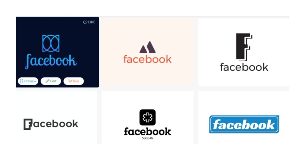 A collection showcasing six distinct variations and evolution of Facebook logo icons over the years.