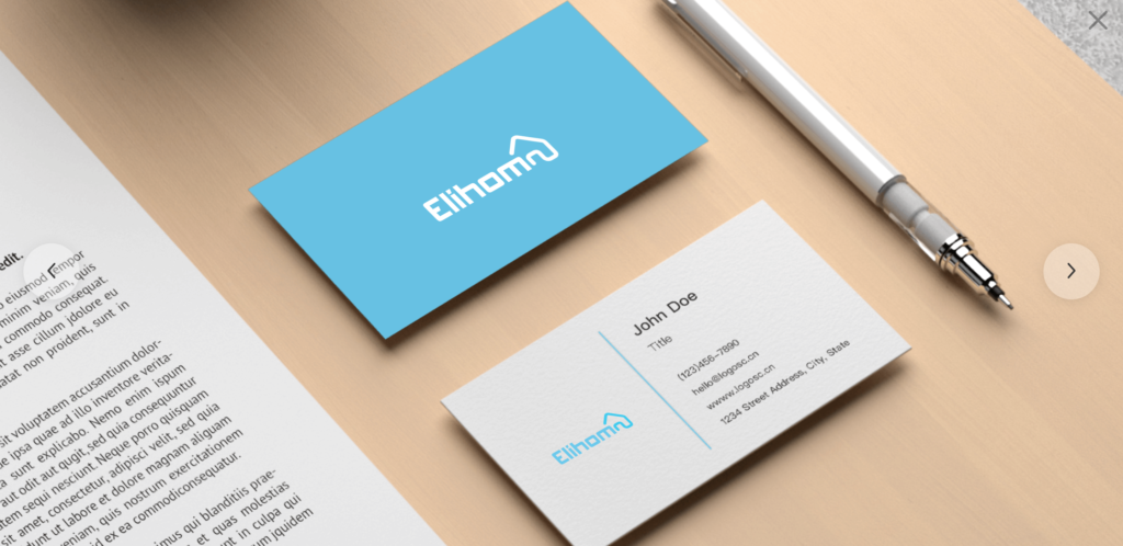 a realtor business card with its blue realtor logo for the Elihome logo design