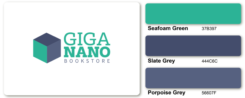 Sample of Seafoam Green, Slate Grey, and Porpoise Color combinations