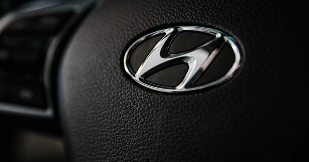 hyundai logo on the steering wheel